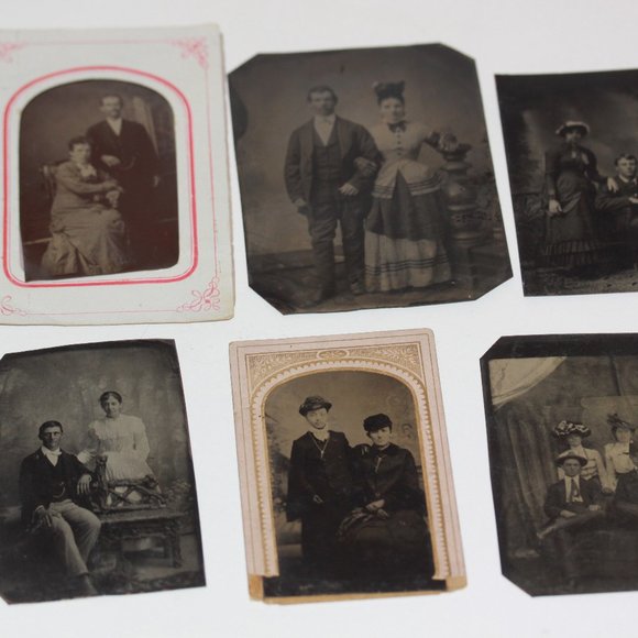 Antique Victorian 1800s Era Tintype Tin Type Photograph Photos COUPLES Lot of 6 - Picture 1 of 6